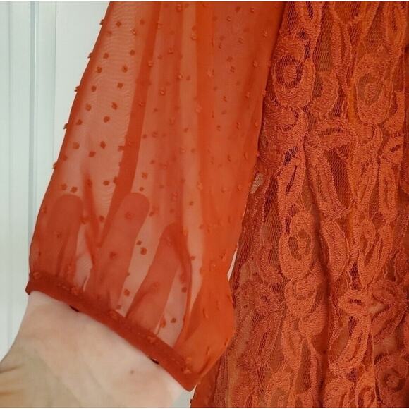 Women's JohnPaulRichard Lace & Swiss Dot Sheer Blouse | Size Medium - Picture 4 of 5